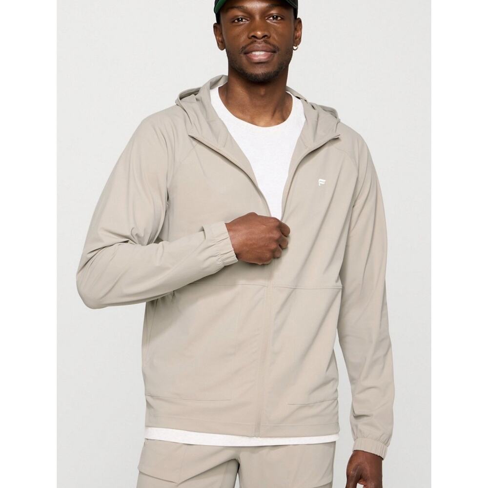 Fabletics The One Jacket Men’s Large Beige Brutalist Khaki Windbreaker Running